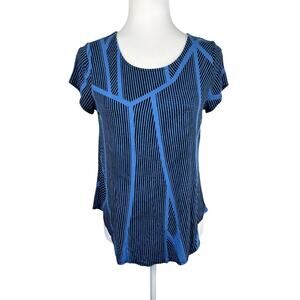 Alfani Blue Striped Abstract Patterned Blouse